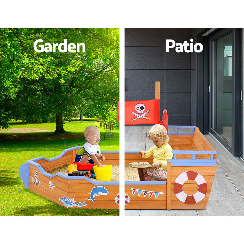 Wooden Outdoor Boat Shaped Sand Box Pit Set - Natural Wood - Homecoze