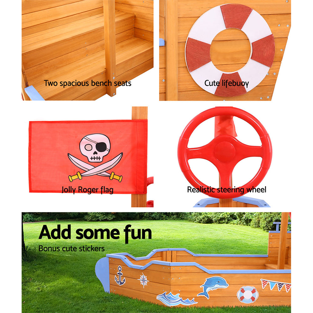 Wooden Outdoor Boat Shaped Sand Box Pit Set - Natural Wood - Homecoze