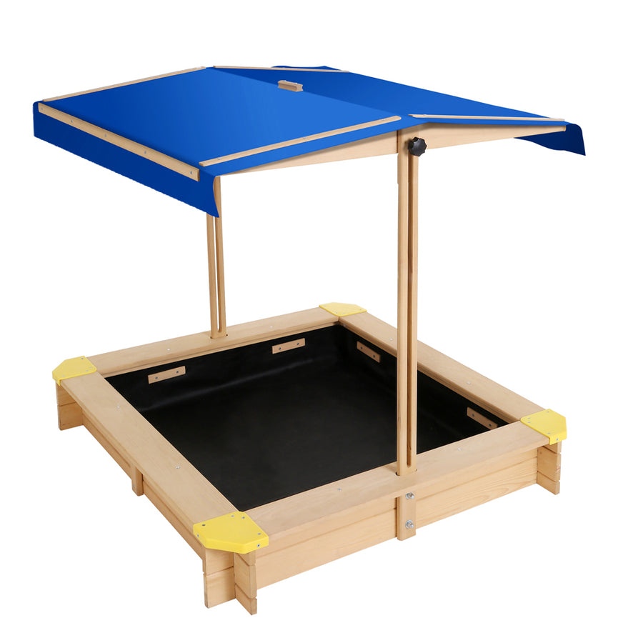 Wooden Outdoor Sand Box Pit Set with Adjustable Canopy Cover - Natural Wood Homecoze