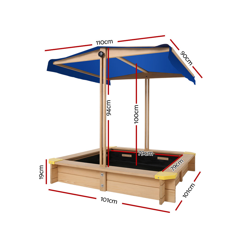 Wooden Outdoor Sand Box Pit Set with Adjustable Canopy Cover - Natural Wood Homecoze