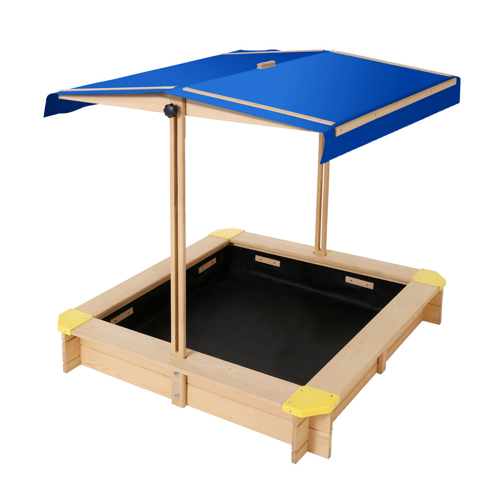 Wooden Outdoor Sand Box Pit Set with Adjustable Canopy Cover - Natural Wood Homecoze