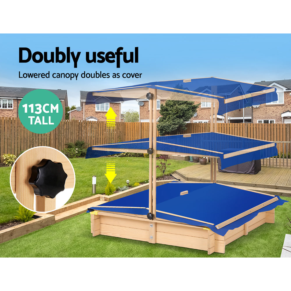Kids Sandpit Wooden Sandbox with Canopy 101cm - Homecoze