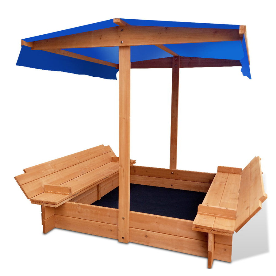 Wooden Outdoor Sand Box Pit Set with Canopy & Folding Chair Cover - Natural Wood Homecoze