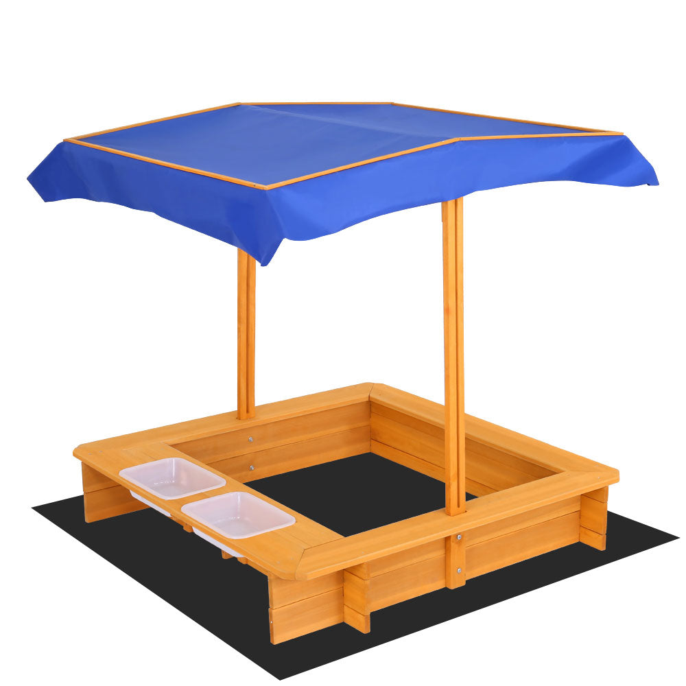 Wooden Outdoor Sand Box & Bucket Set with Adjustable Canopy Cover - Natural Wood Homecoze