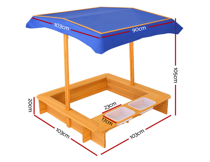 Wooden Outdoor Sand Box & Bucket Set with Adjustable Canopy Cover - Natural Wood Homecoze