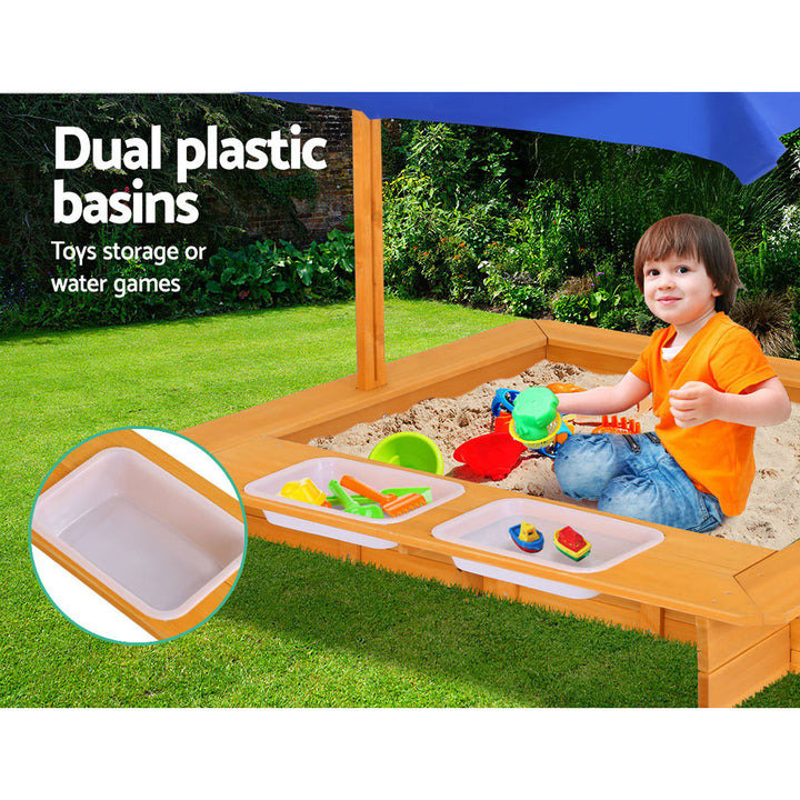 Wooden Outdoor Sand Box & Bucket Set with Adjustable Canopy Cover - Natural Wood Homecoze