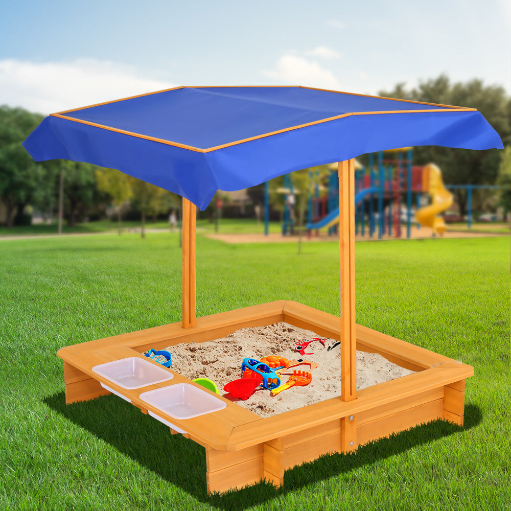 Wooden Outdoor Sand Box & Bucket Set with Adjustable Canopy Cover - Natural Wood Homecoze
