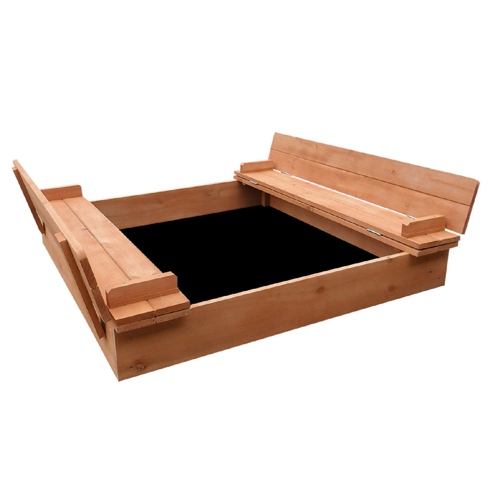 Wooden Outdoor Sand Box Pit Set with Foldable Seat Cover - Natural Wood - Homecoze