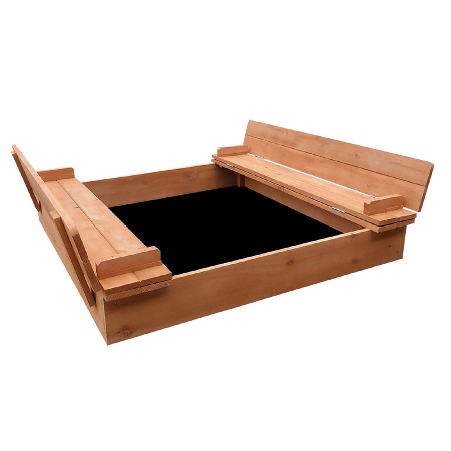 Wooden Outdoor Sand Box Pit Set with Foldable Seat Cover - Natural Wood Homecoze