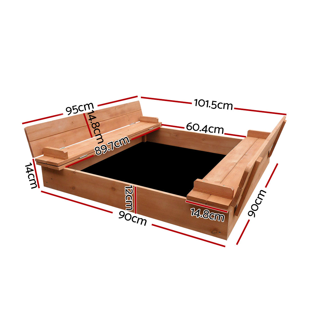 Wooden Outdoor Sand Box Pit Set with Foldable Seat Cover - Natural Wood - Homecoze