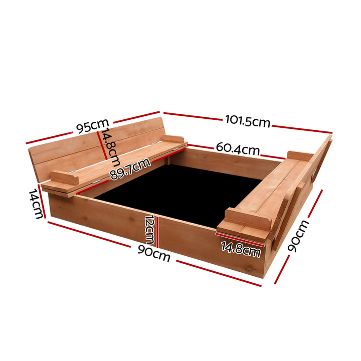 Wooden Outdoor Sand Box Pit Set with Foldable Seat Cover - Natural Wood Homecoze