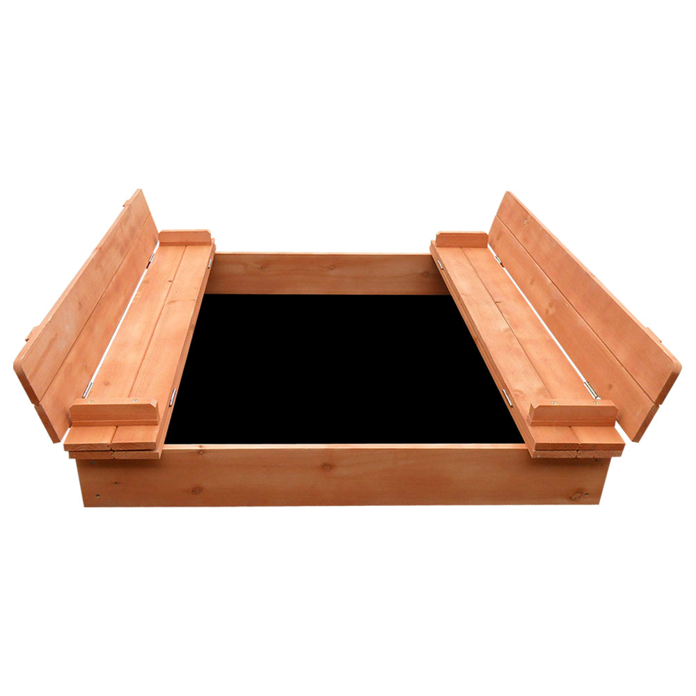 Wooden Outdoor Sand Box Pit Set with Foldable Seat Cover - Natural Wood - Homecoze