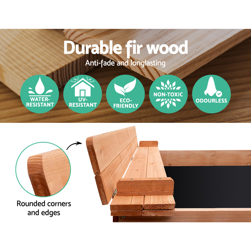 Wooden Outdoor Sand Box Pit Set with Foldable Seat Cover - Natural Wood - Homecoze
