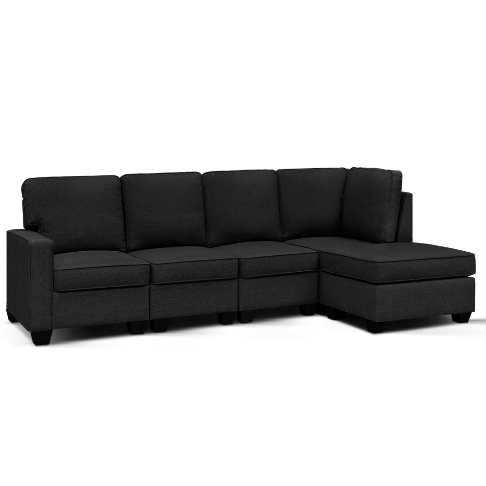Sofa Lounge Set 5 Seater Modular Chaise Chair Suite Couch Dark Grey Homecoze