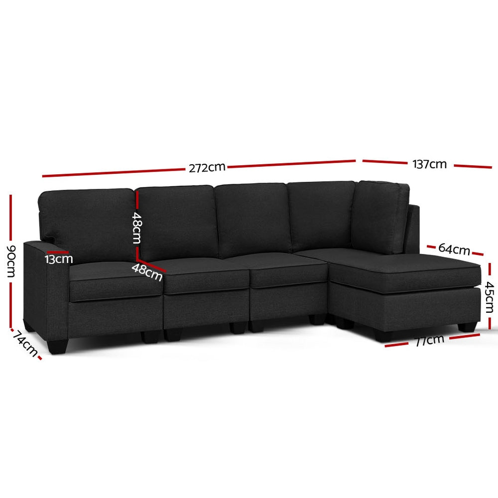 Sofa Lounge Set 5 Seater Modular Chaise Chair Suite Couch Dark Grey Homecoze
