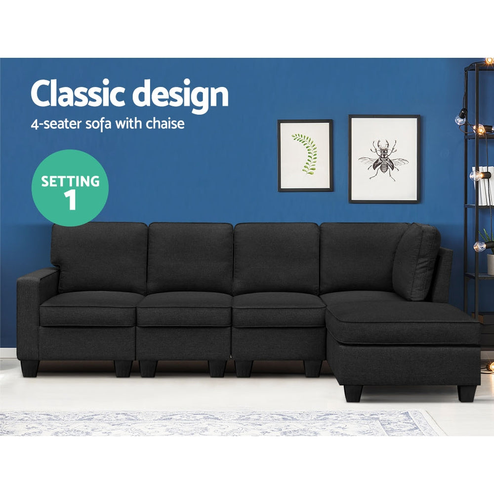 Sofa Lounge Set 5 Seater Modular Chaise Chair Suite Couch Dark Grey Homecoze