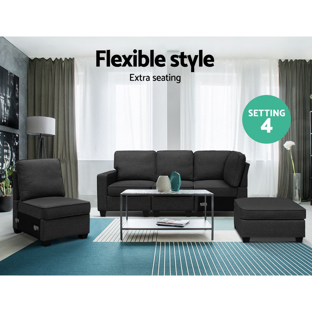 Sofa Lounge Set 5 Seater Modular Chaise Chair Suite Couch Dark Grey Homecoze