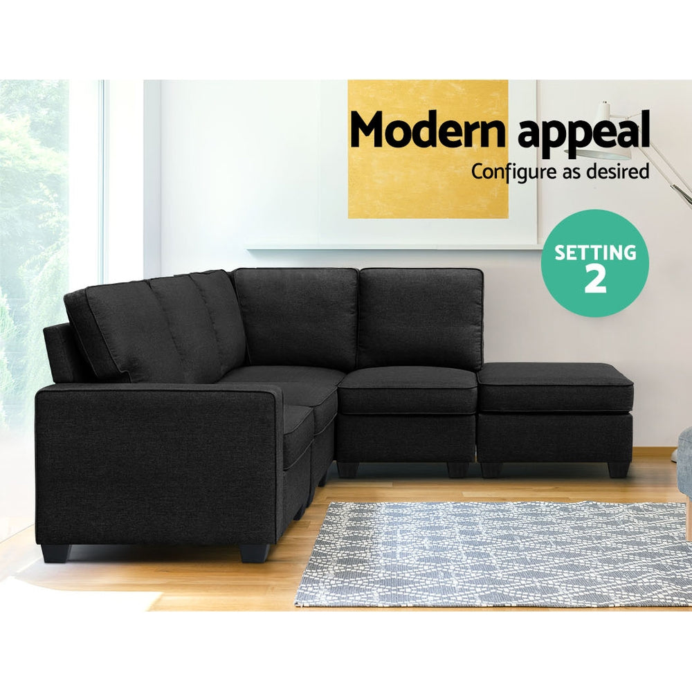 Sofa Lounge Set 5 Seater Modular Chaise Chair Suite Couch Dark Grey Homecoze