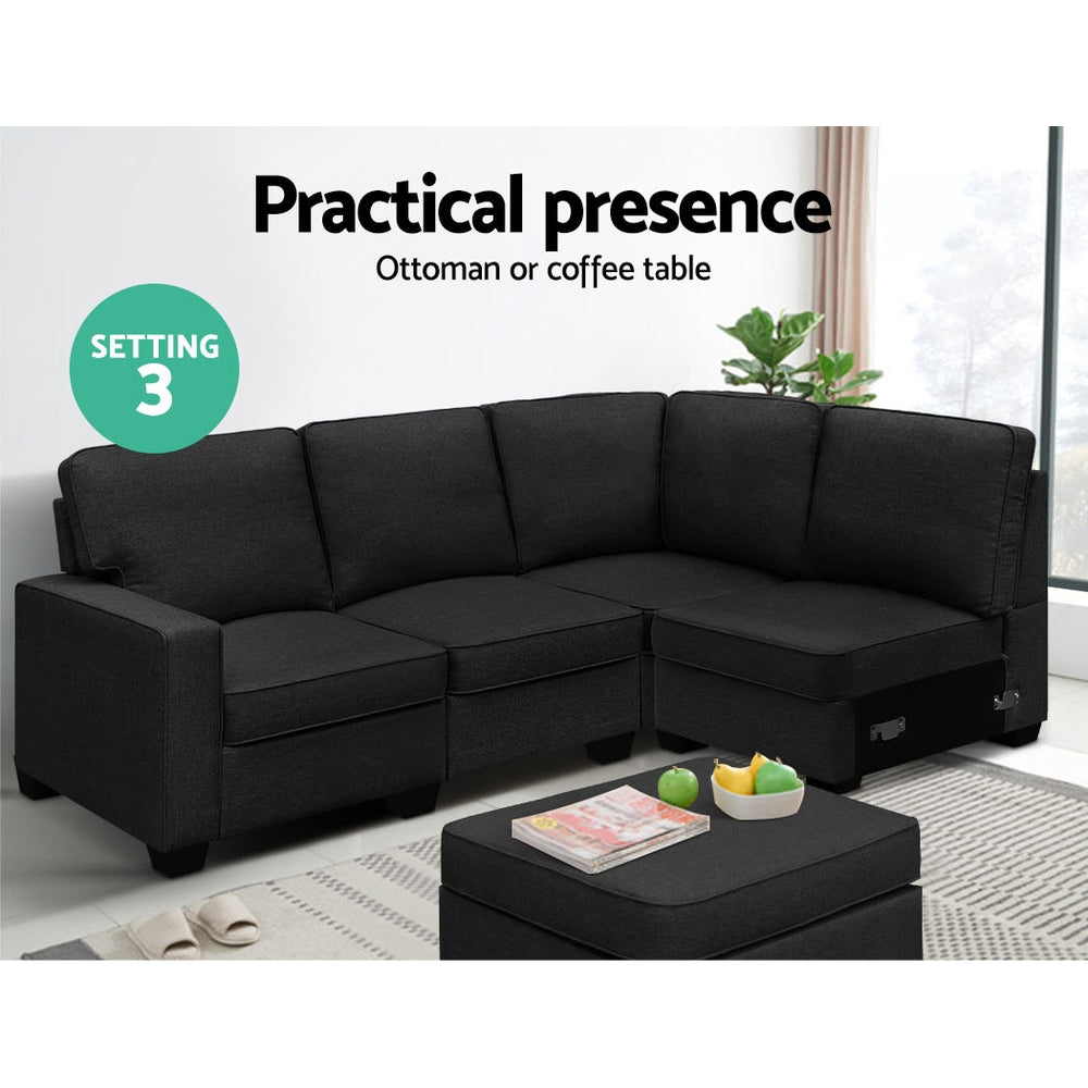 Sofa Lounge Set 5 Seater Modular Chaise Chair Suite Couch Dark Grey Homecoze