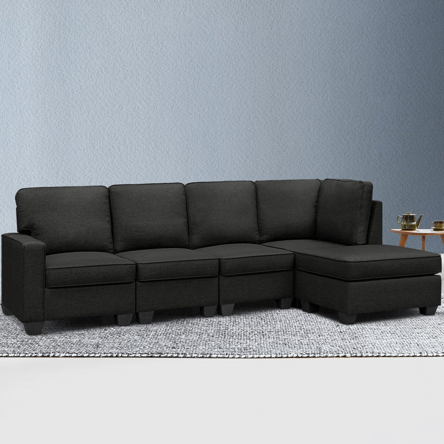 Sofa Lounge Set 5 Seater Modular Chaise Chair Suite Couch Dark Grey Homecoze