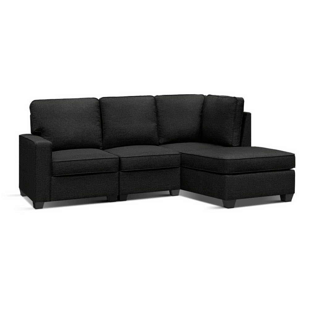 Sofa Lounge Set 4 Seater Modular Chaise Chair Couch Fabric Dark Grey Homecoze