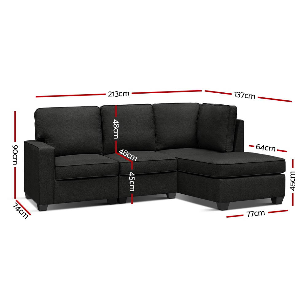 Sofa Lounge Set 4 Seater Modular Chaise Chair Couch Fabric Dark Grey Homecoze