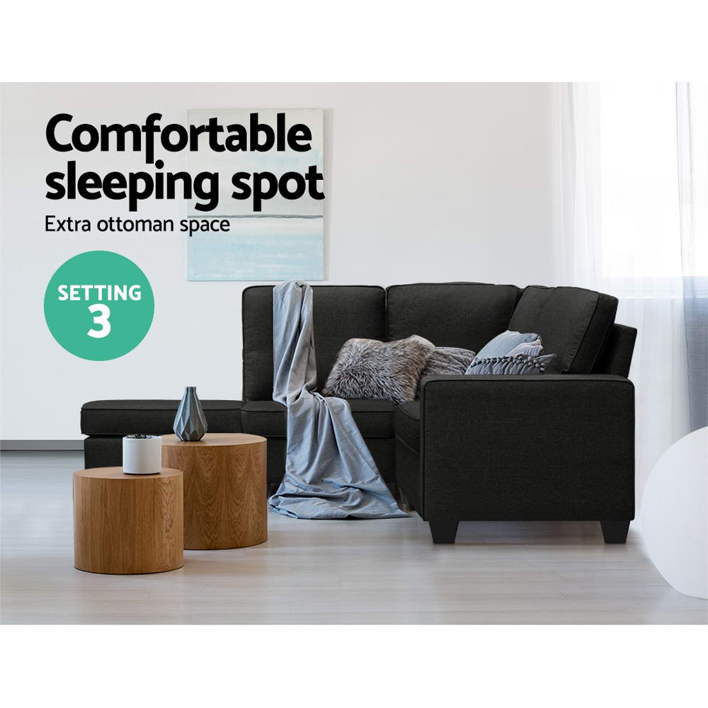 Sofa Lounge Set 4 Seater Modular Chaise Chair Couch Fabric Dark Grey Homecoze