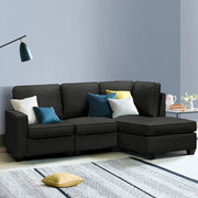 Sofa Lounge Set 4 Seater Modular Chaise Chair Couch Fabric Dark Grey Homecoze