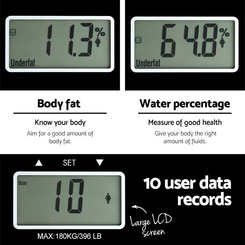 Bathroom Scales Digital Body Fat Scale 180KG Electronic Monitor Tracker Homecoze