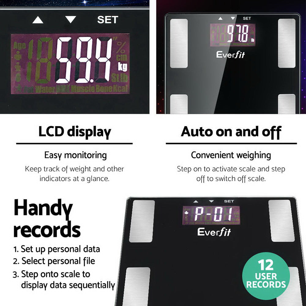 Bathroom Scales Digital Body Fat Scale 180KG Electronic Monitor BMI CAL Homecoze