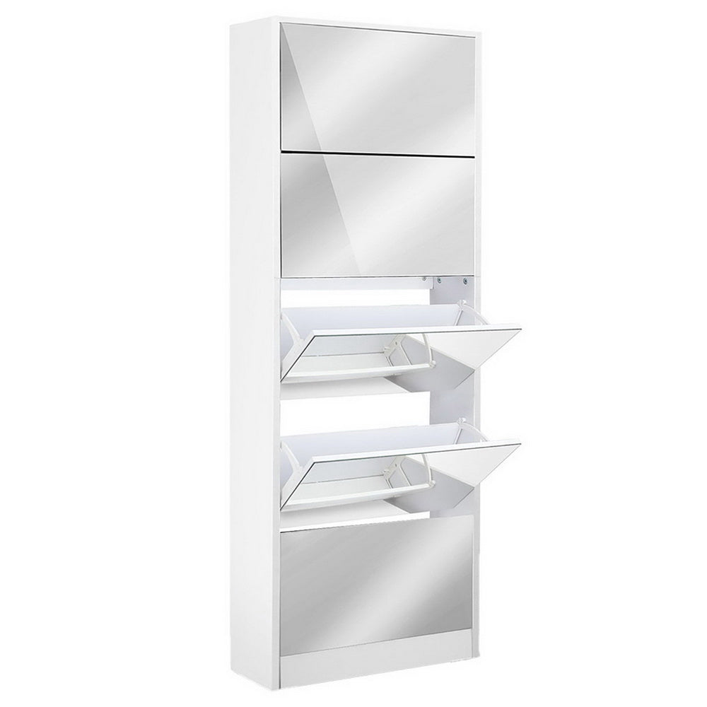 5 Drawer Mirrored Wooden Shoe Cabinet - White Homecoze