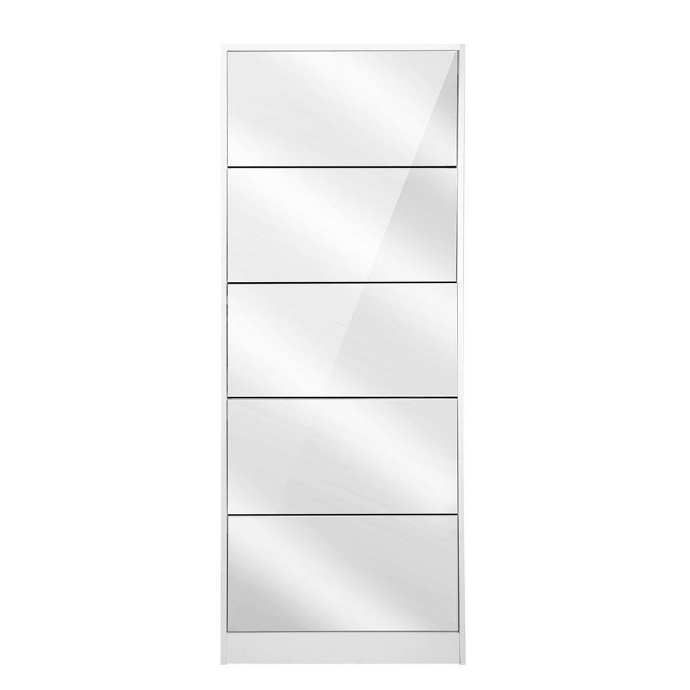 5 Drawer Mirrored Wooden Shoe Cabinet - White Homecoze