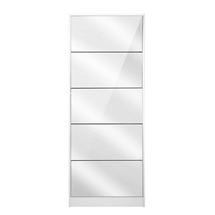 5 Drawer Mirrored Wooden Shoe Cabinet - White Homecoze