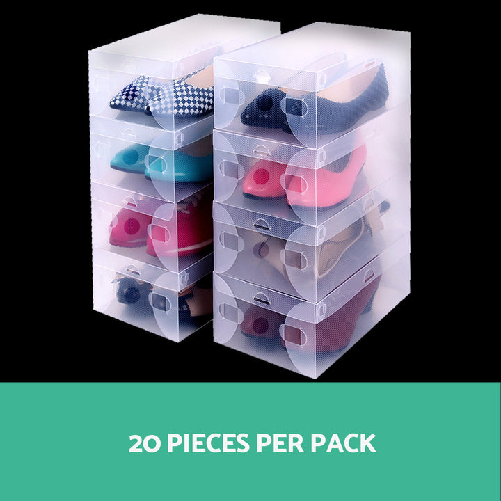 Set of 20 Clear Shoe Box Foldable Transparent Shoe Storage Stackable Case Homecoze