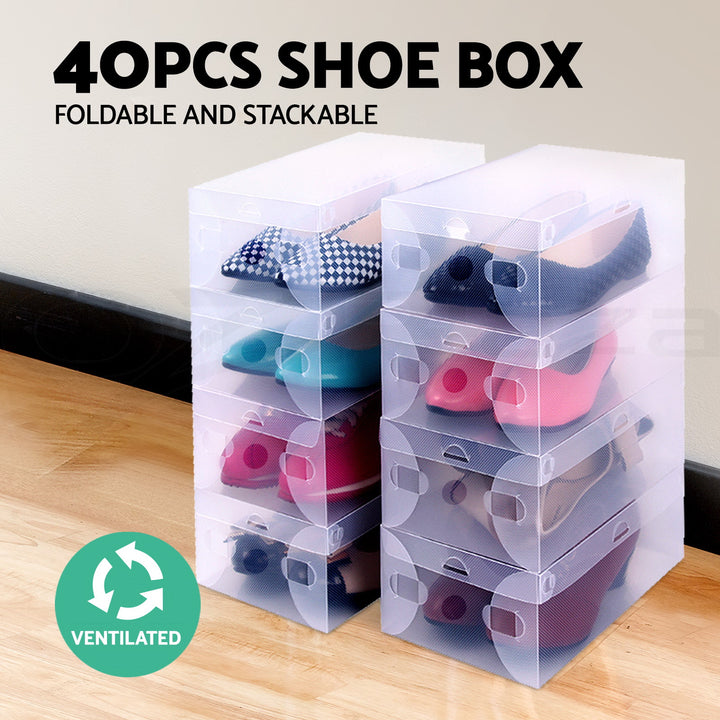 Set of 40 Clear Shoe Box Foldable Transparent Shoe Storage Stackable Case Homecoze