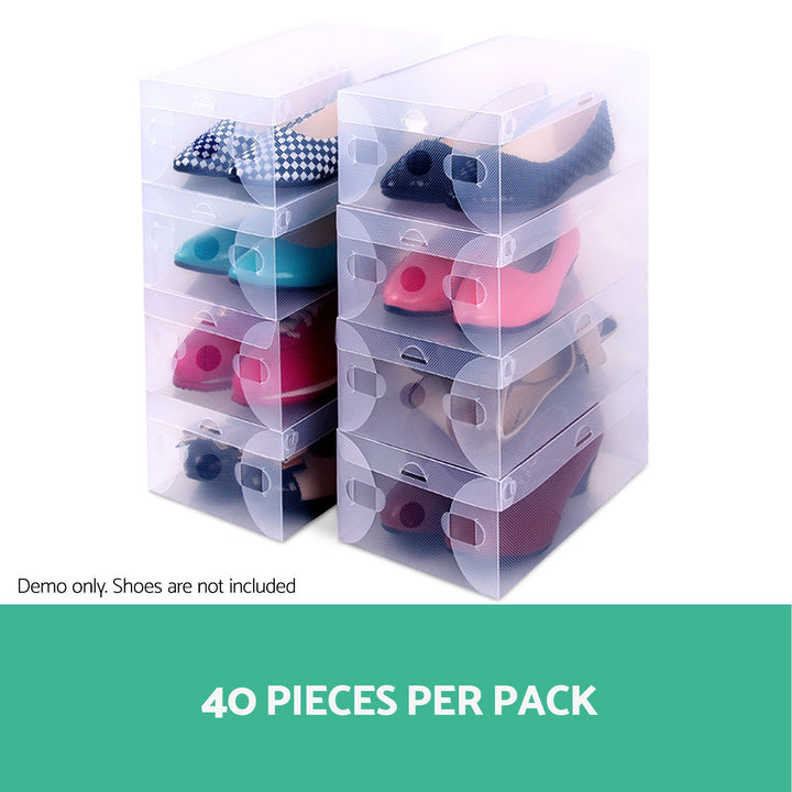 Set of 40 Clear Shoe Box Foldable Transparent Shoe Storage Stackable Case Homecoze