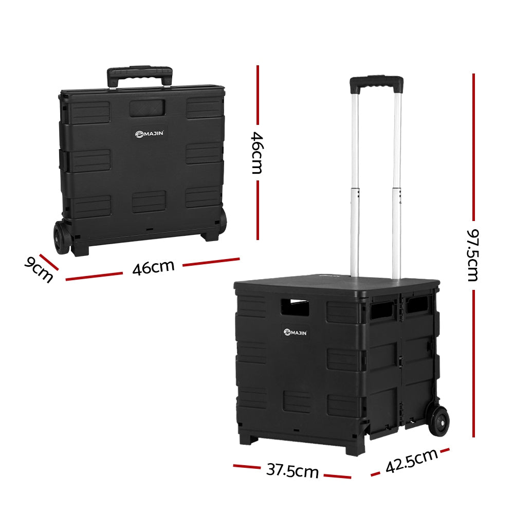 Foldable Shopping Cart Crate Trolley 43L Portable Bag with Roller Wheels Homecoze