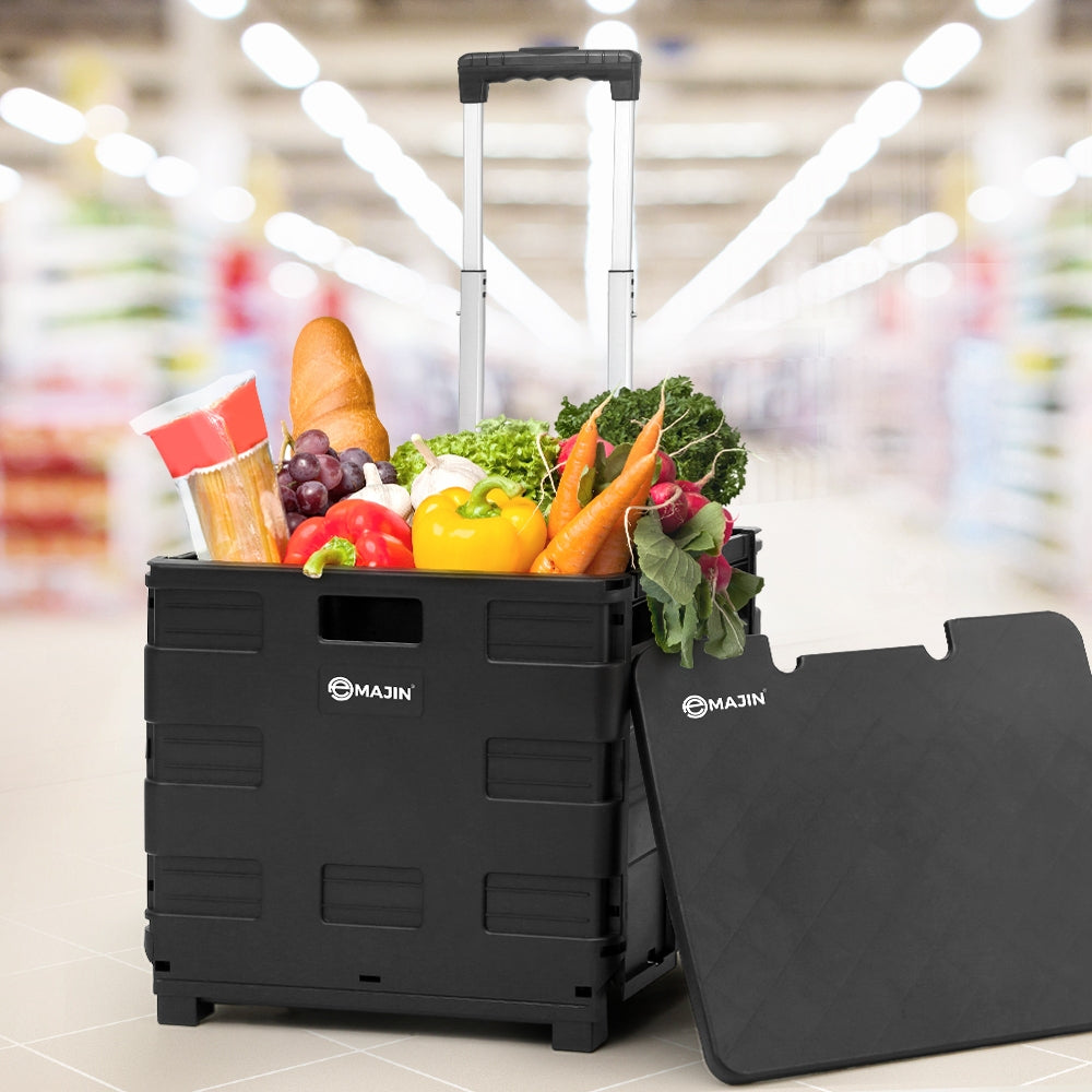 Foldable Shopping Cart Crate Trolley 43L Portable Bag with Roller Wheels Homecoze
