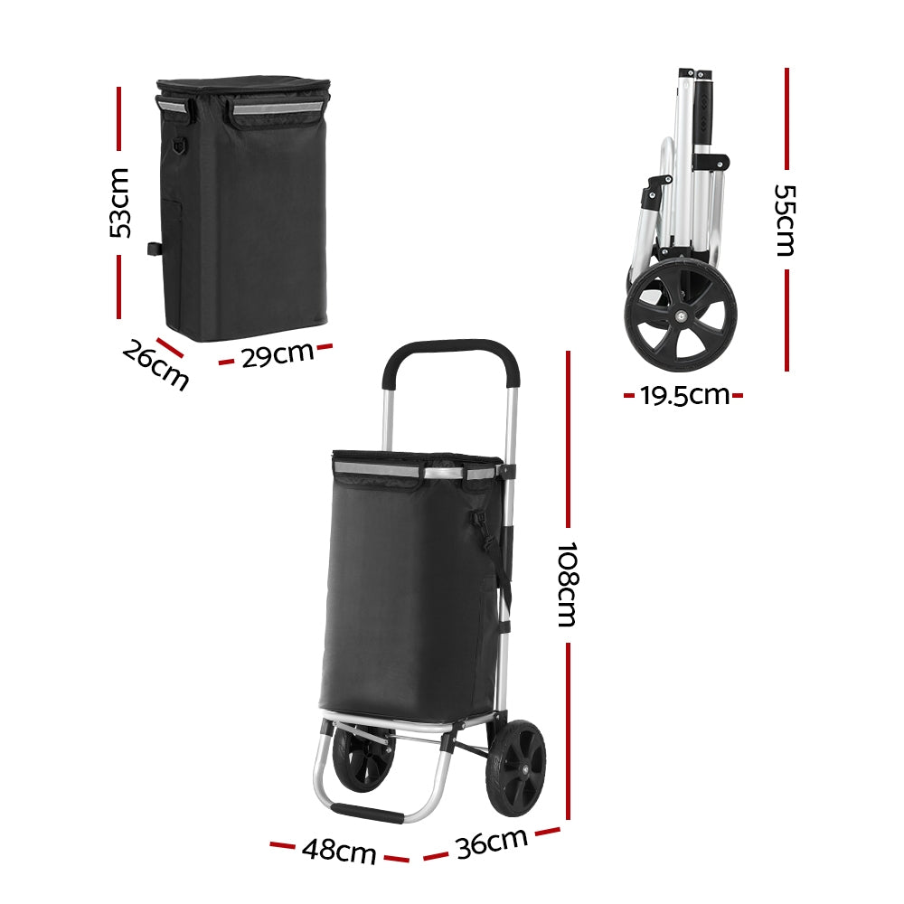 Foldable Shopping Cart Trolley 45L Portable Bag with Roller Wheels Homecoze