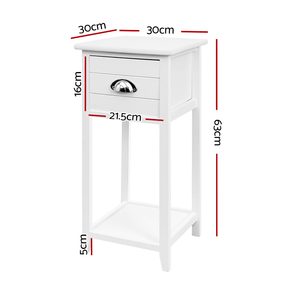Small Vintage Chic Side Table with Drawer - White Homecoze
