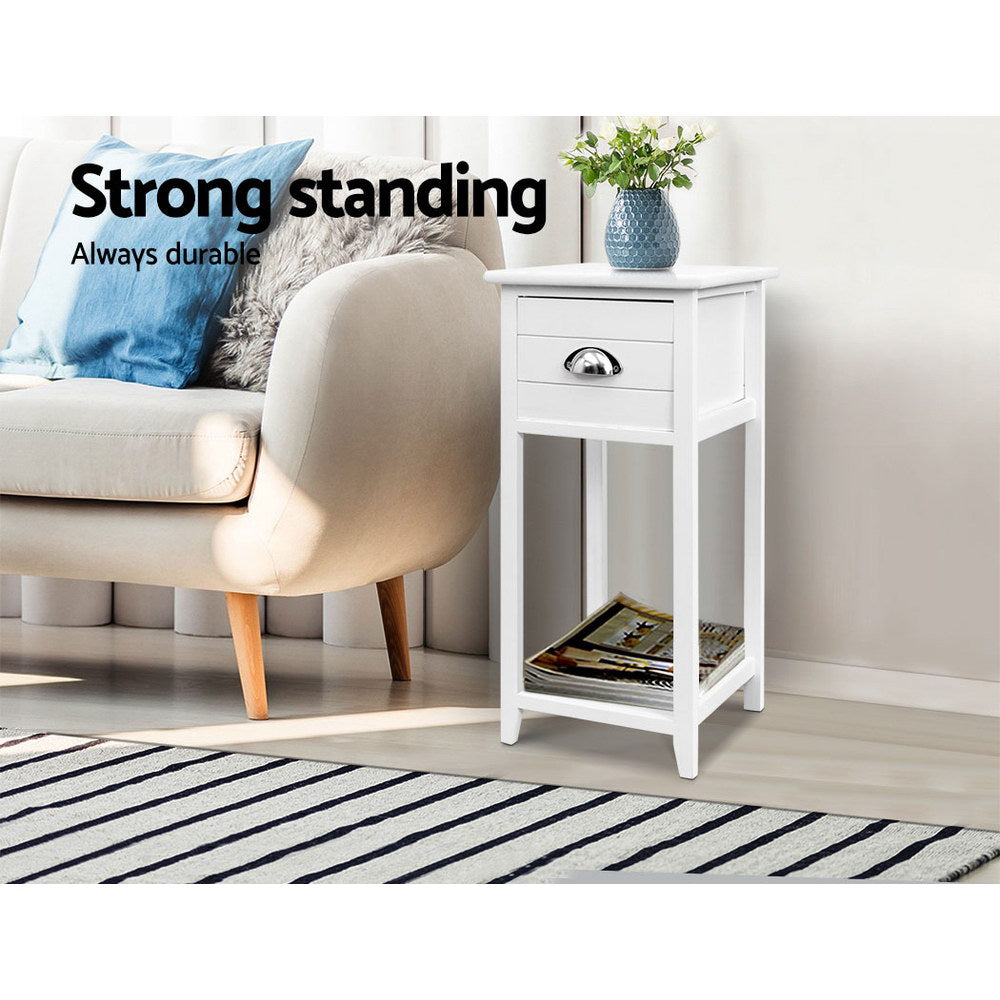 Small Vintage Chic Side Table with Drawer - White Homecoze