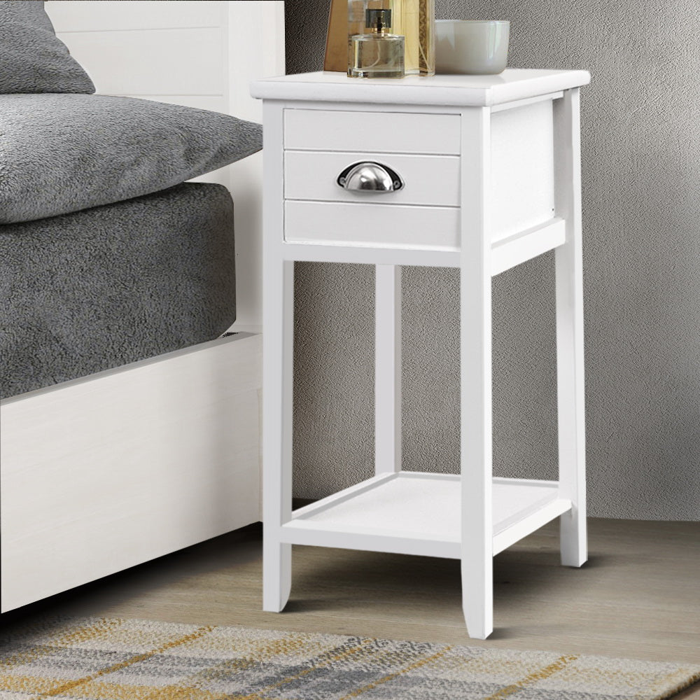 Small Vintage Chic Side Table with Drawer - White Homecoze