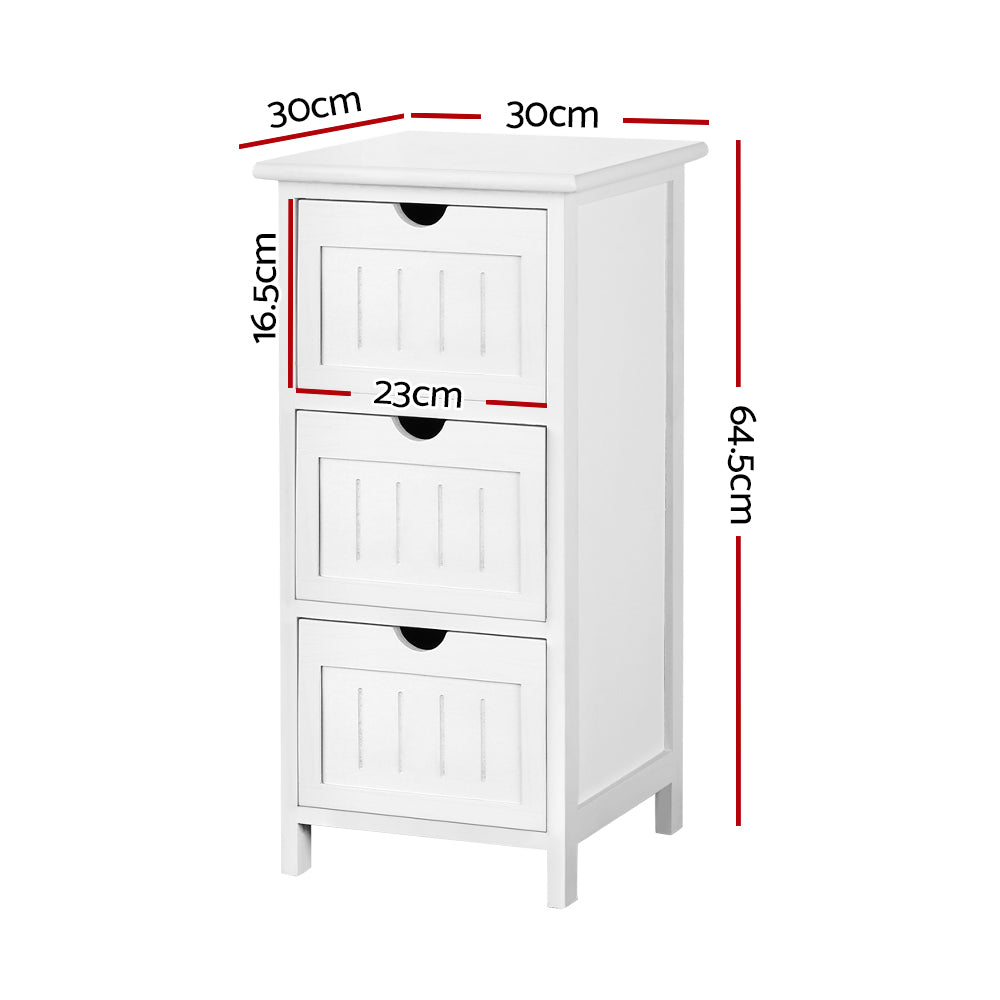 3 Drawer Classic Bedside Table - White - Homecoze