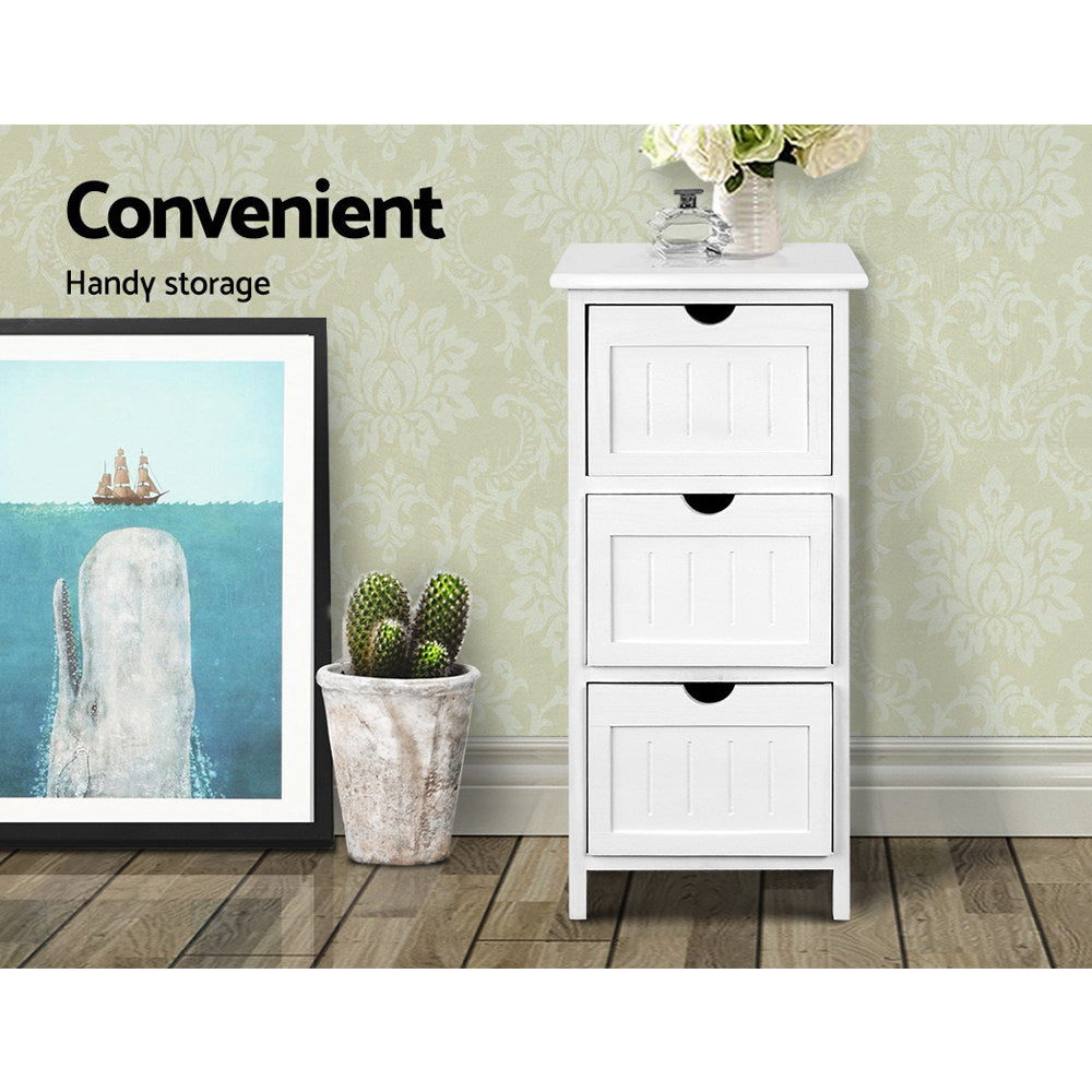 3 Drawer Classic Bedside Table - White Homecoze