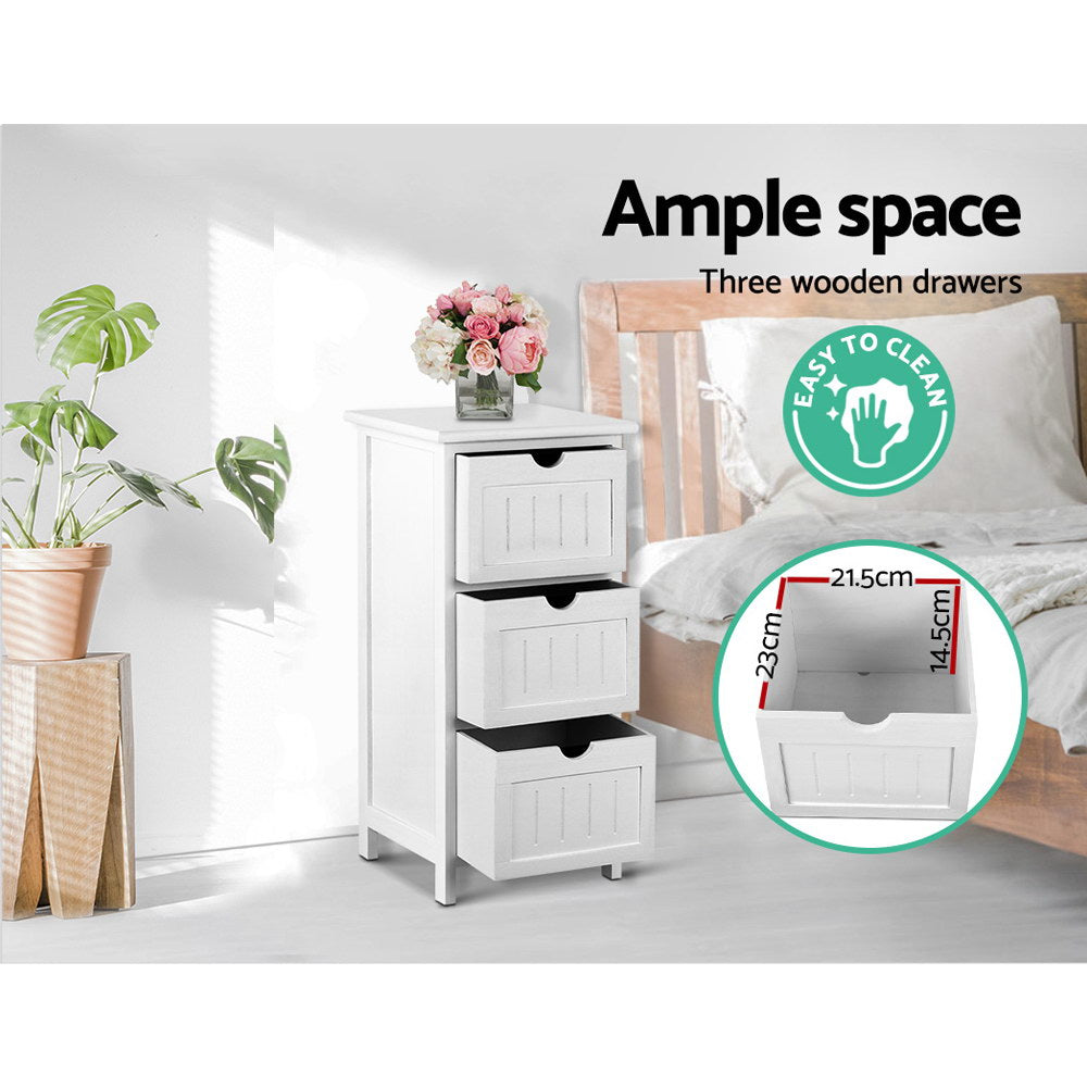 3 Drawer Classic Bedside Table - White - Homecoze
