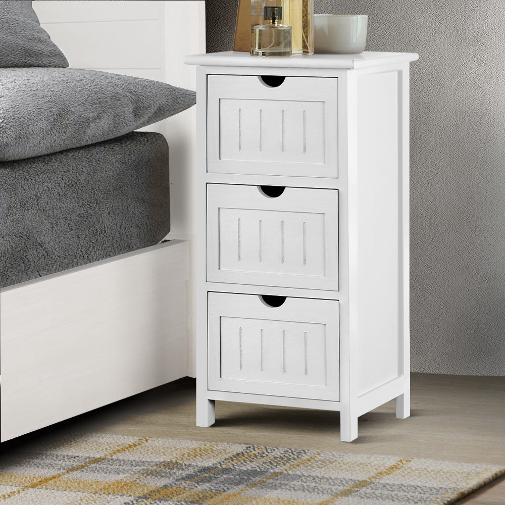 3 Drawer Classic Bedside Table - White - Homecoze