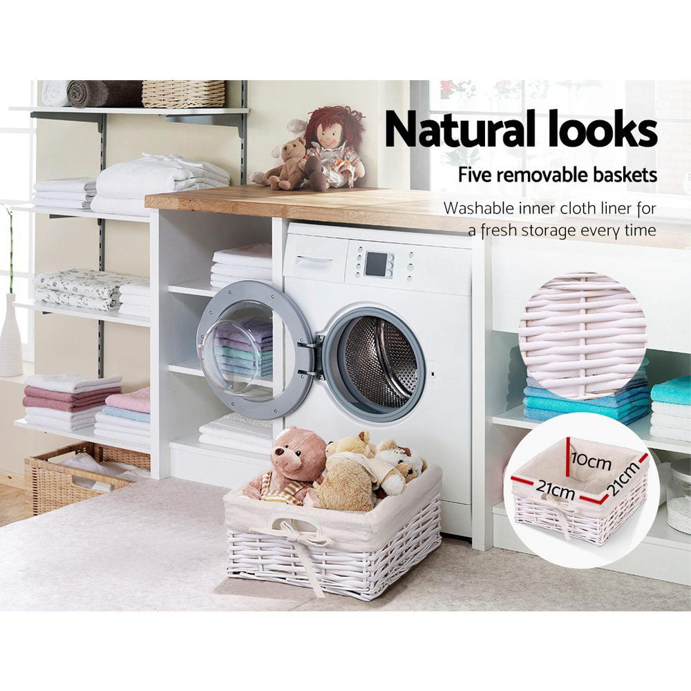 5 Basket Storage Drawers - White Homecoze