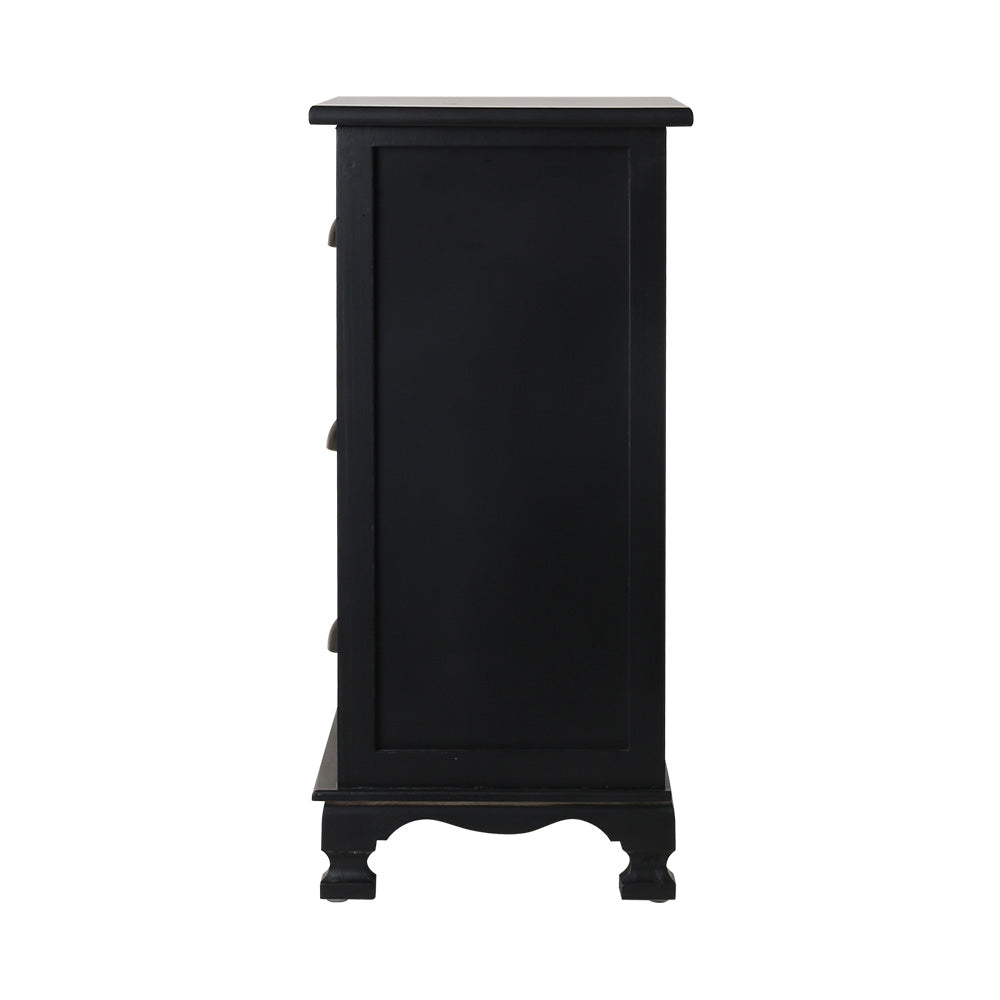 Vintage Style Retro 3 Drawer Bedside Table Chest of Drawers - Black - Homecoze