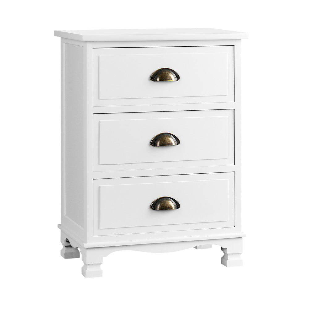 Vintage Style Retro 3 Drawer Bedside Table Chest of Drawers - White - Homecoze