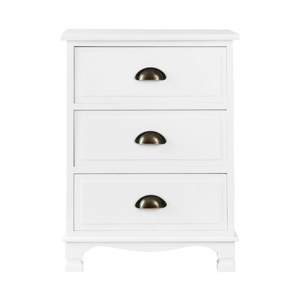 Vintage Style Retro 3 Drawer Bedside Table Chest of Drawers - White Homecoze